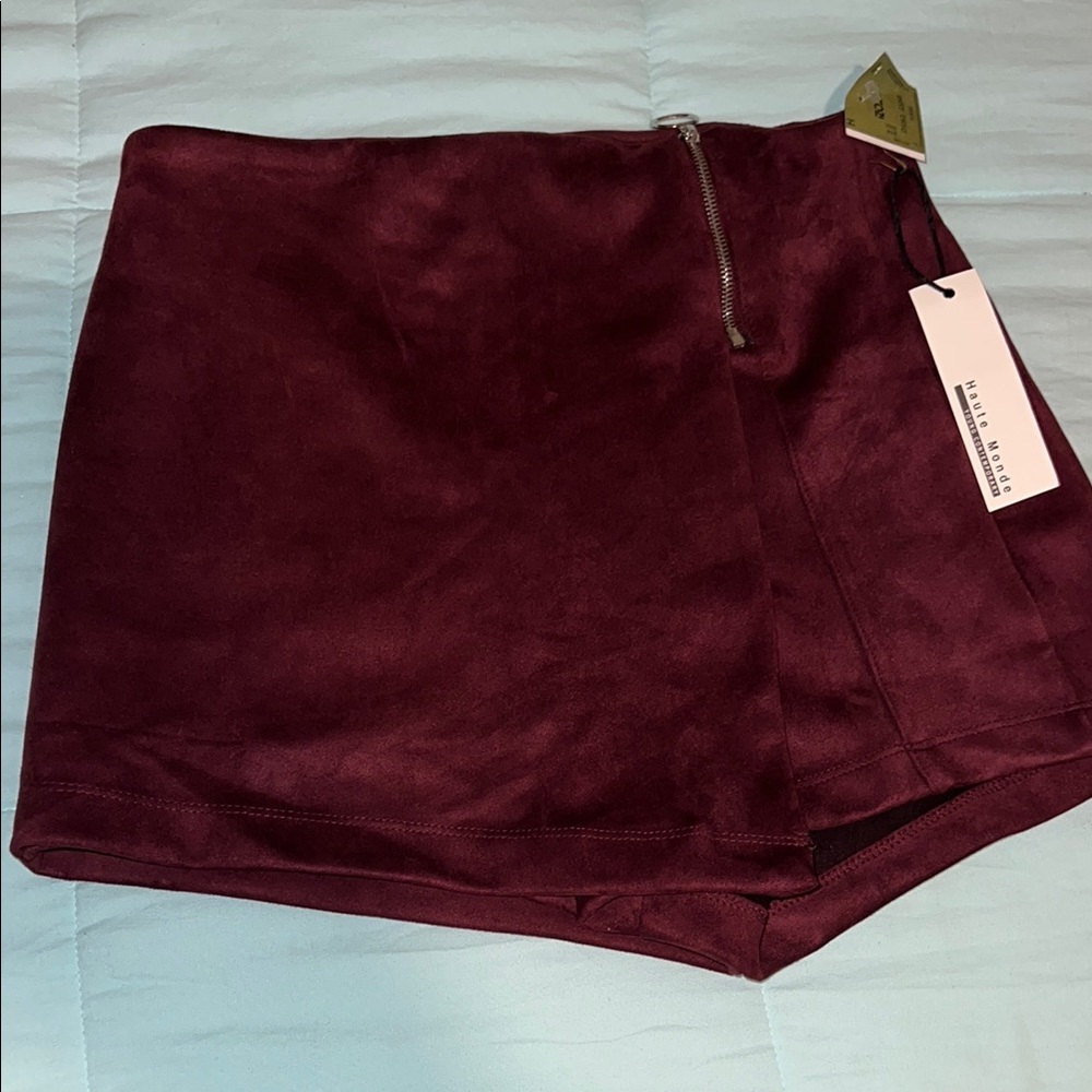 Haute Monde Burgundy Mini Skirt